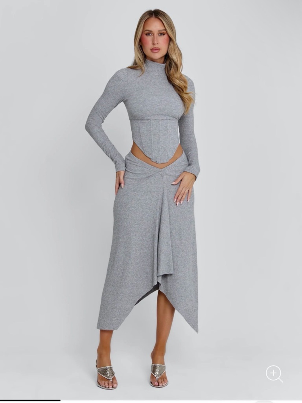 OutCast Clothing Grey Asymmetric Knit Midi Skirt Set- Women